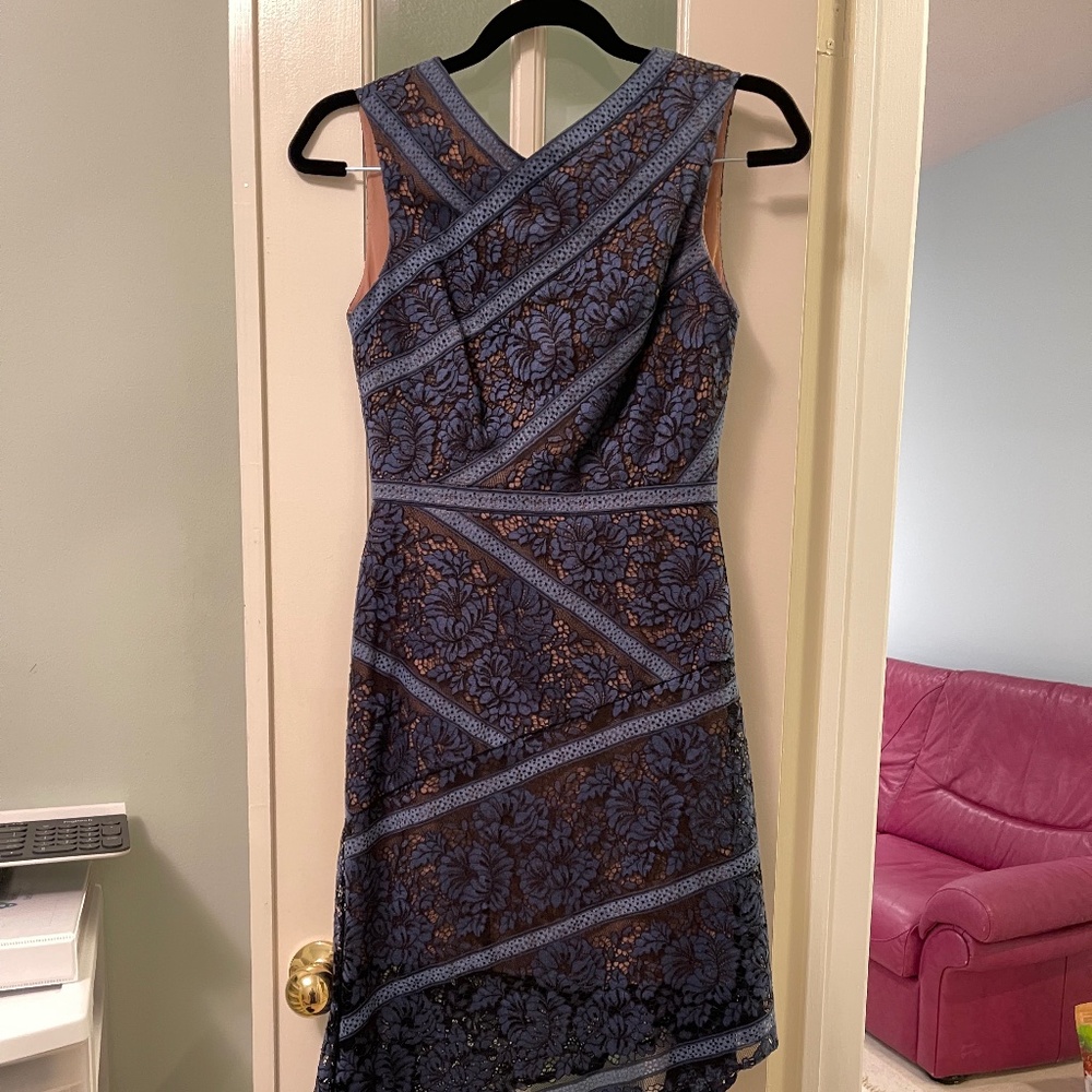 BCBG Navy Lace Asymmetrical  Dress
